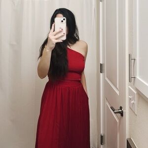 Red One Shoulder Top and Skirt Matching Set Size S